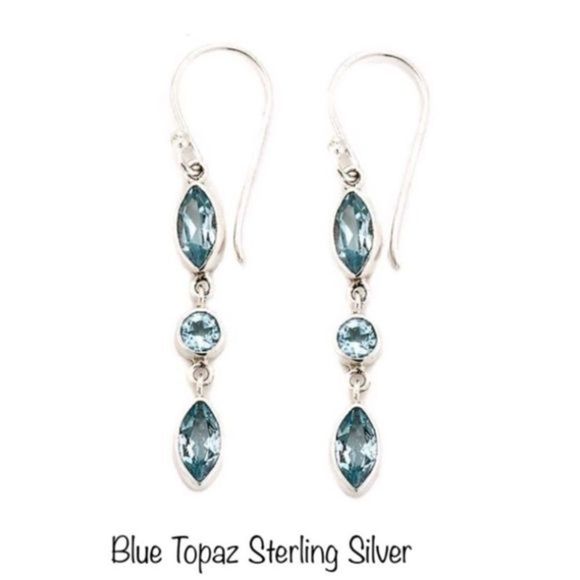 SAMUEL B Faceted Blue Topaz Sterling Silver Triple Drop Earrings - Picture 1 of 12